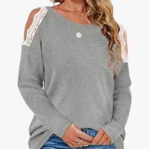 Women’s lace cold shoulder gray long sleeved top